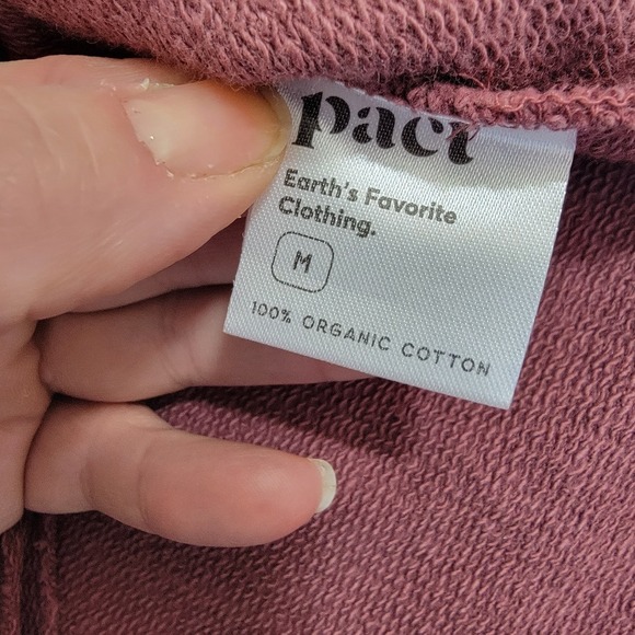 Pact Organic Cotton Pullover Sweatshirt Side Split Raw Hem Sz M Plum Mauve EUC - Picture 4 of 11